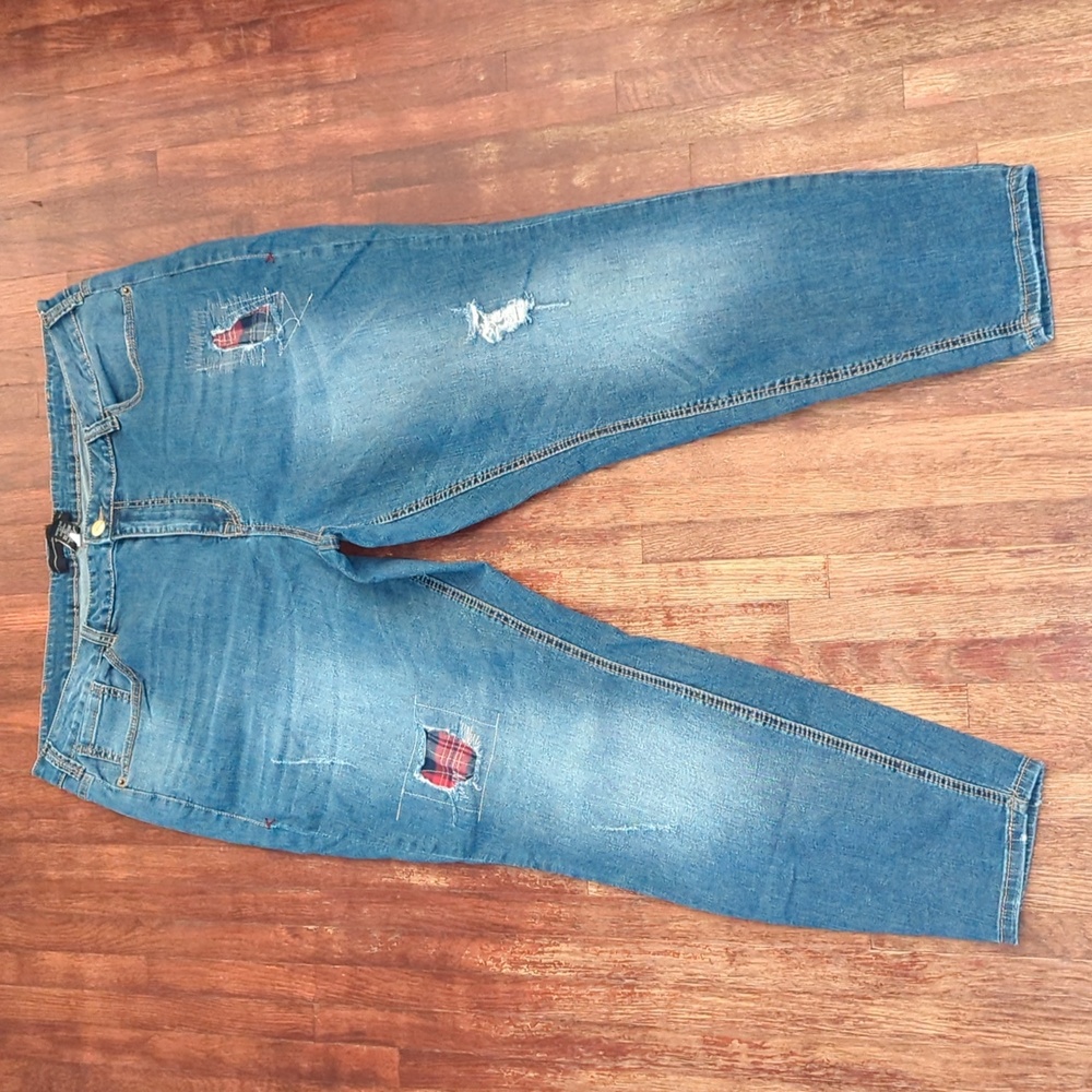 NWOT Venezia plaid flannel distressed skinny denim blue jeans jeggings size 22